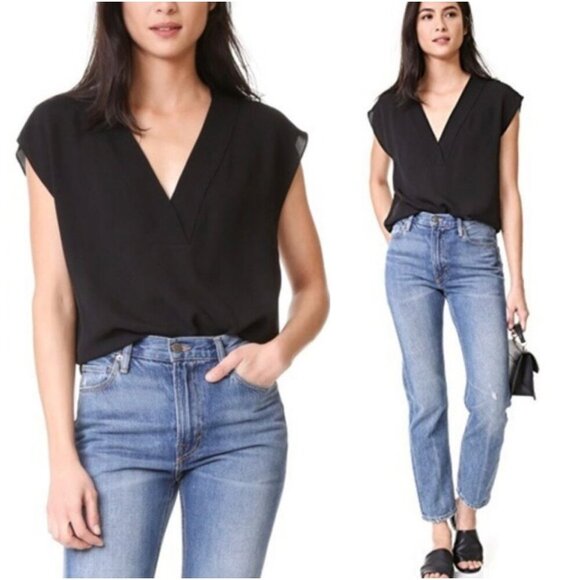 Theory Silk Essential Black V-Neck Blouse Top - Picture 1 of 9